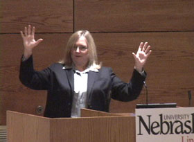 Reiff speaking at the Pauley Symposium